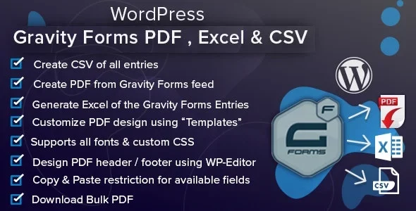 WordPress Gravity Forms PDF, Excel, CSV & Google Sheet nulled plugin